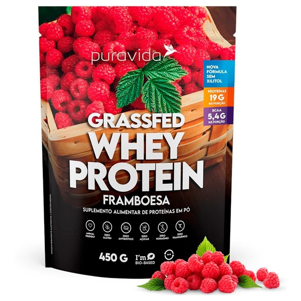 GRASSFED WHEY PROTEIN FRAMBOESA 450G PURAVIDA